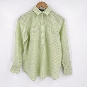 Chaps Lime Green/White Striped 3/4 Button Long Sleeve Shirt Women's S M